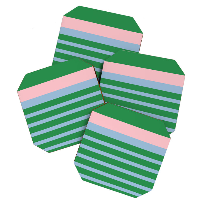Mixed Stripe Pattern in Green, Pastel Pink, and Baby Blue Coaster Gallery Image 1