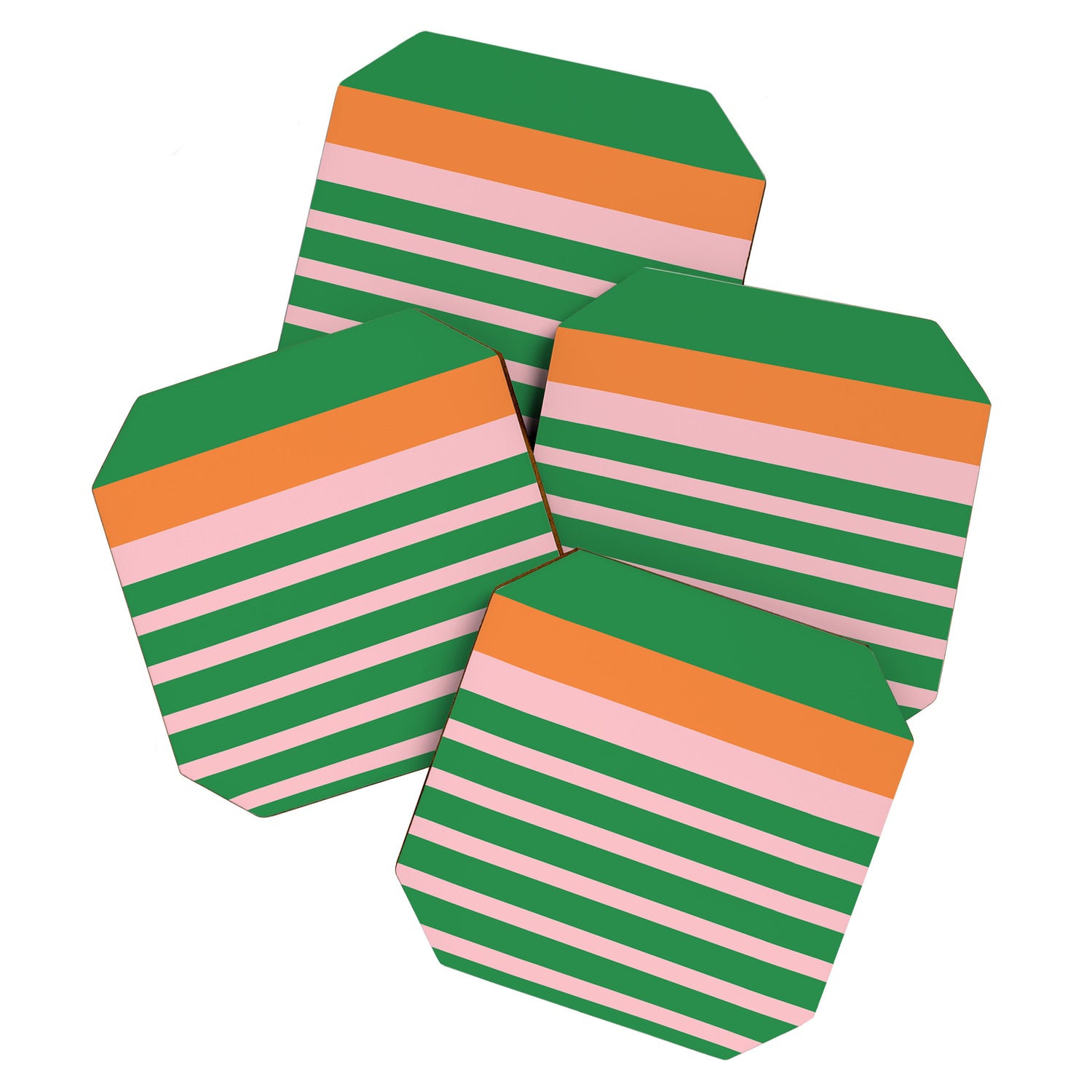 Mixed Stripe Pattern in Green, Pink, and Orange Coaster Gallery Image 1