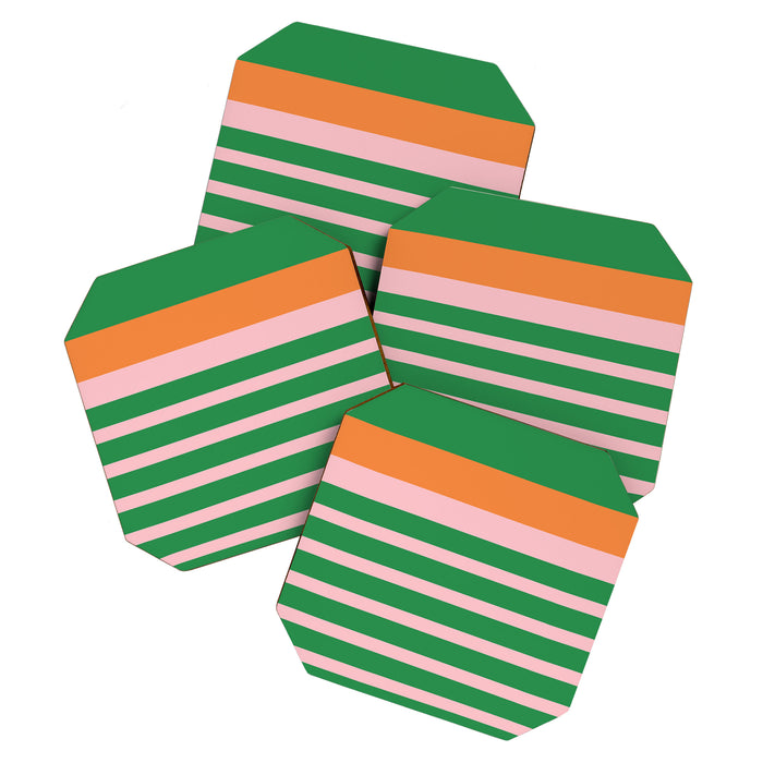 Mixed Stripe Pattern in Green, Pink, and Orange Coaster Gallery Image 1