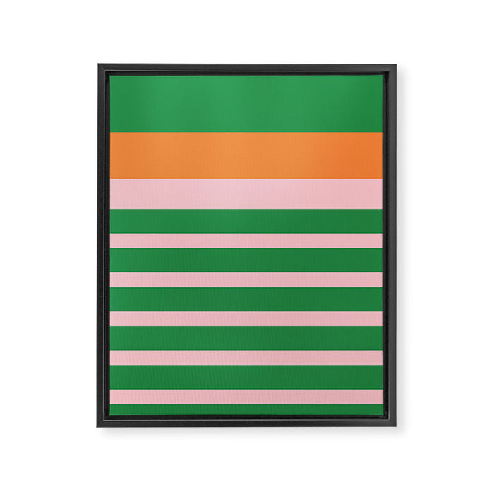 Mixed Stripe Pattern in Green, Pink, and Orange Framed Canvas Print Gallery Image 1