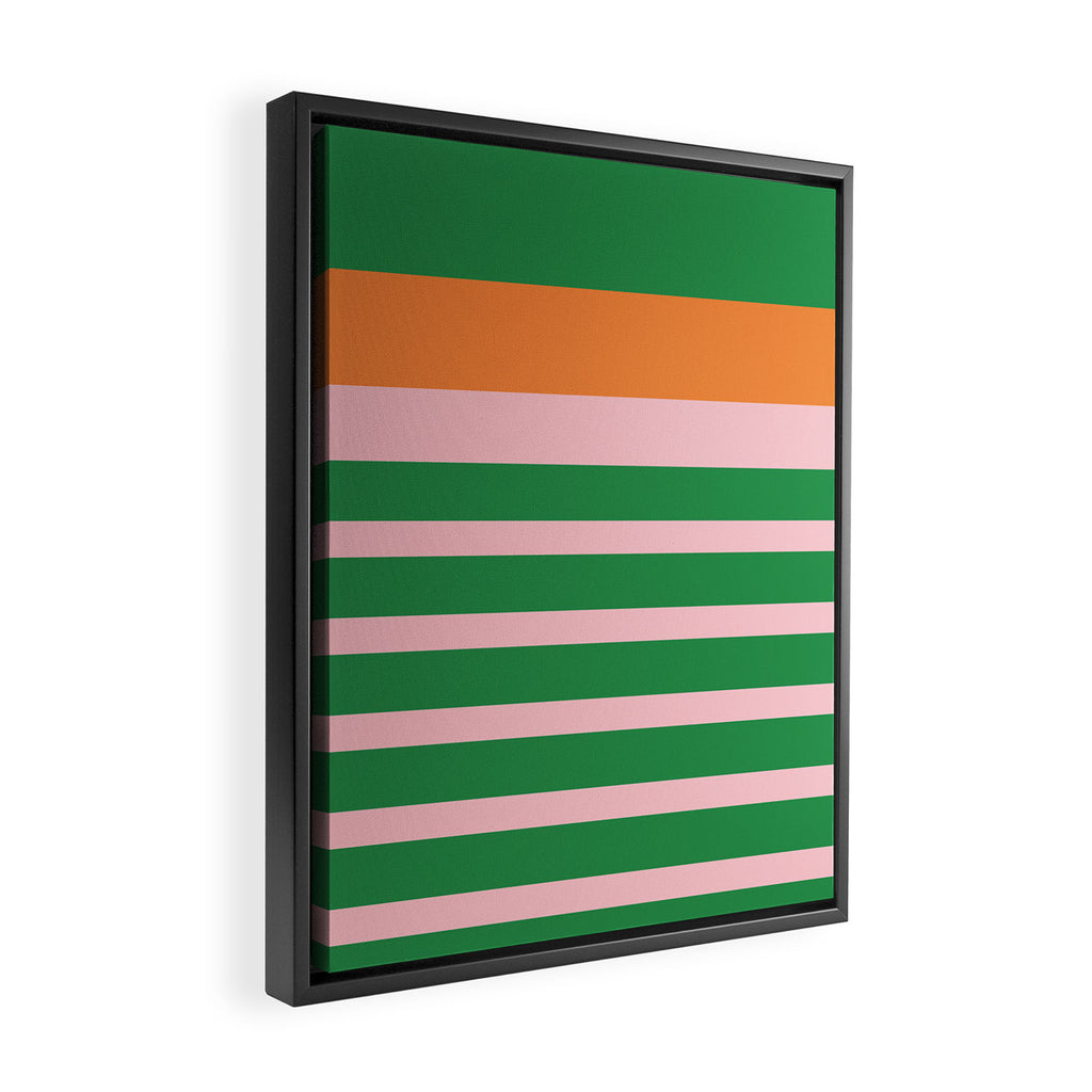 Mixed Stripe Pattern in Green, Pink, and Orange Framed Canvas Print Gallery Image 2