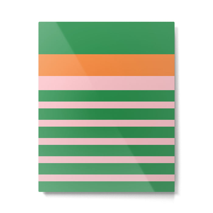 Mixed Stripe Pattern in Green, Pink, and Orange Metal Print Gallery Image 1