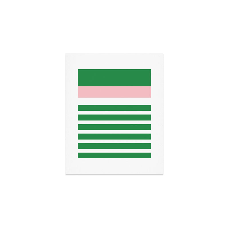 Mixed Stripe Pattern in Green, Pink, and White Art Print Gallery Image 1
