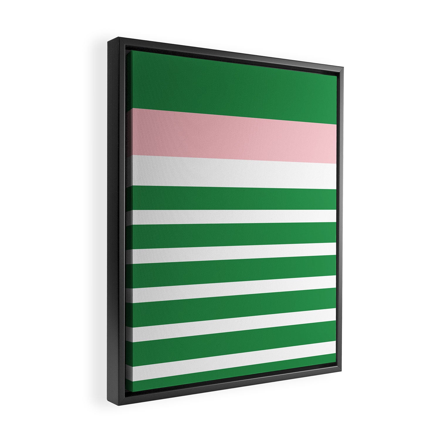 Mixed Stripe Pattern in Green, Pink, and White Framed Canvas Print Gallery Image 2