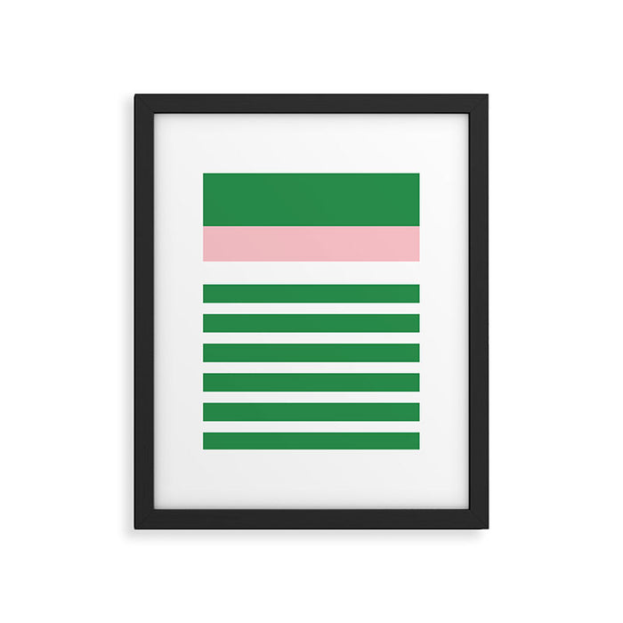Mixed Stripe Pattern in Green, Pink, and White Framed Art Print Gallery Image 1