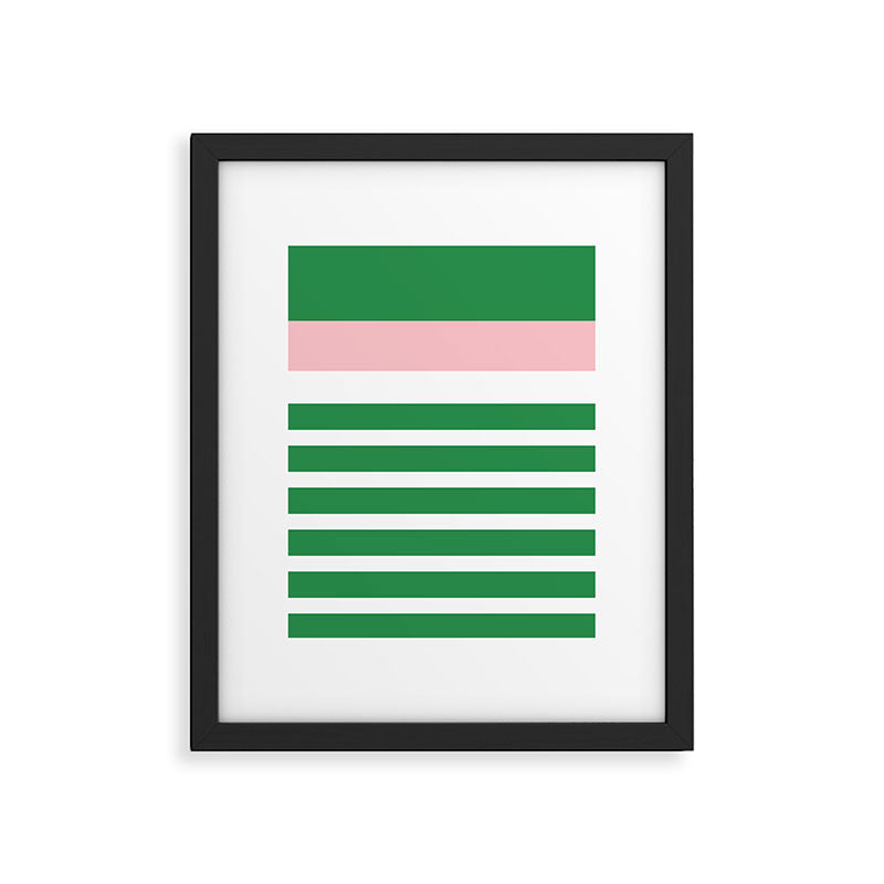 Mixed Stripe Pattern in Green, Pink, and White Framed Art Print Gallery Image 6