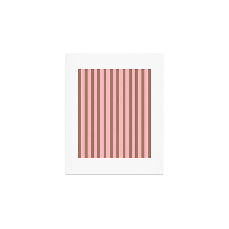 Mocha Brown and Pink Stripes Narrow Vertical Stripe Pattern Art Print Gallery Image 1