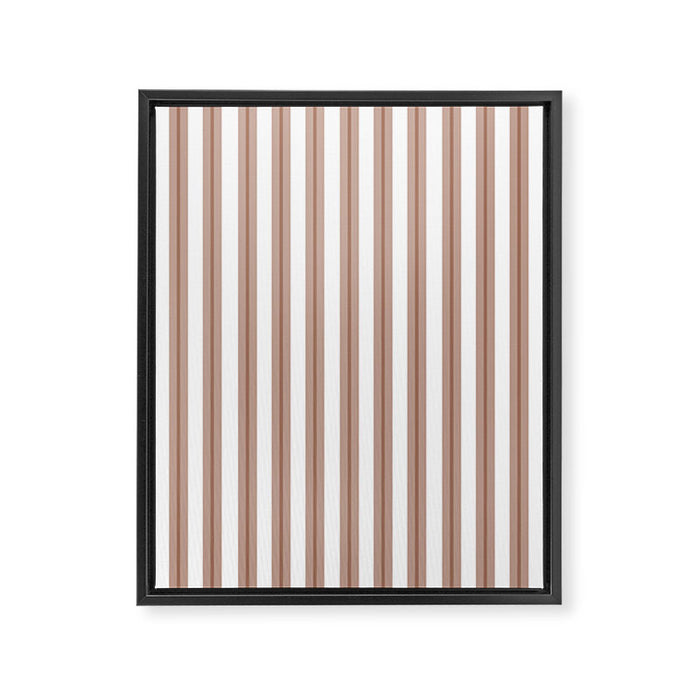 Mocha Double Stripes Brown and White Vertical Stripe Pattern Framed Canvas Print Gallery Image 1
