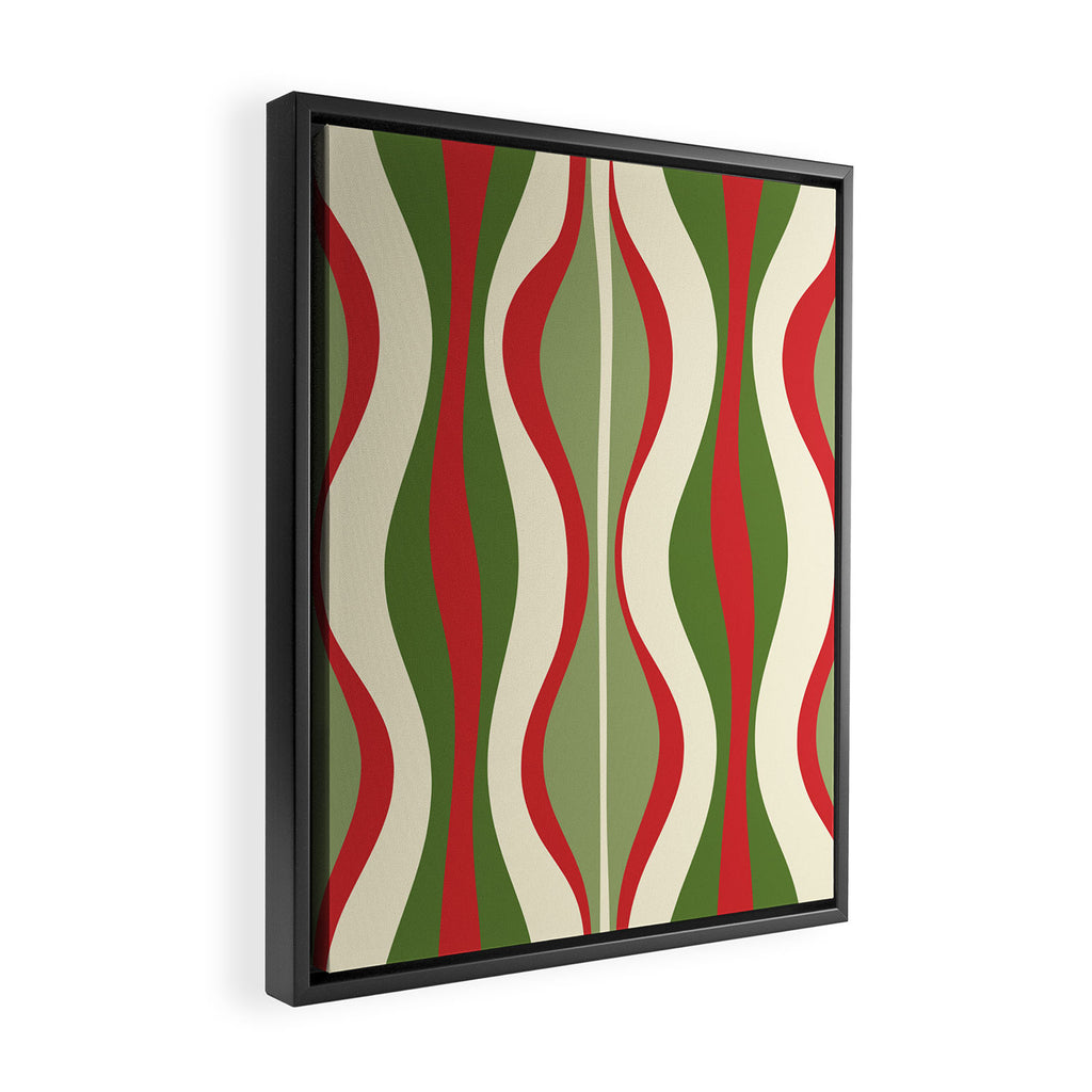 Mod Christmas - Retro Hourglass Abstract Pattern in Green, Red, and Cream  Framed Canvas Print Gallery Image 2