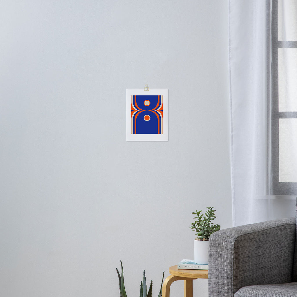 Mod Curves Retro Abstract in Bright Blue and Orange Art Print Gallery Image 3