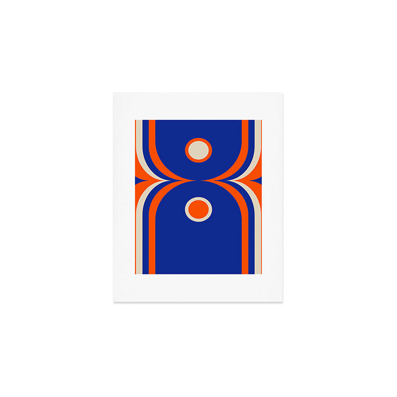 Mod Curves Retro Abstract in Bright Blue and Orange Art Print Gallery Image 1