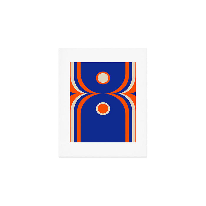 Mod Curves Retro Abstract in Bright Blue and Orange Art Print Gallery Image 1