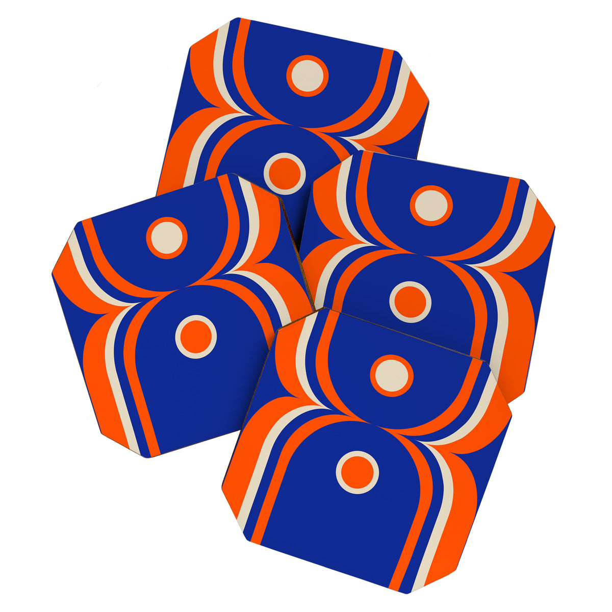 Mod Curves Retro Abstract in Bright Blue and Orange Coaster Gallery Image 1