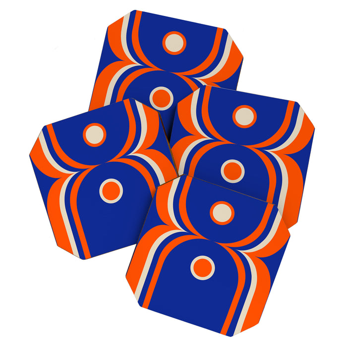 Mod Curves Retro Abstract in Bright Blue and Orange Coaster Gallery Image 1