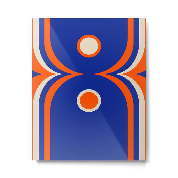 Mod Curves Retro Abstract in Bright Blue and Orange Metal Print Gallery Image 1