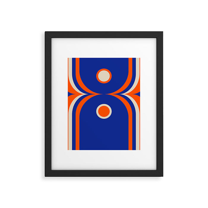 Mod Curves Retro Abstract in Bright Blue and Orange Framed Art Print Gallery Image 1