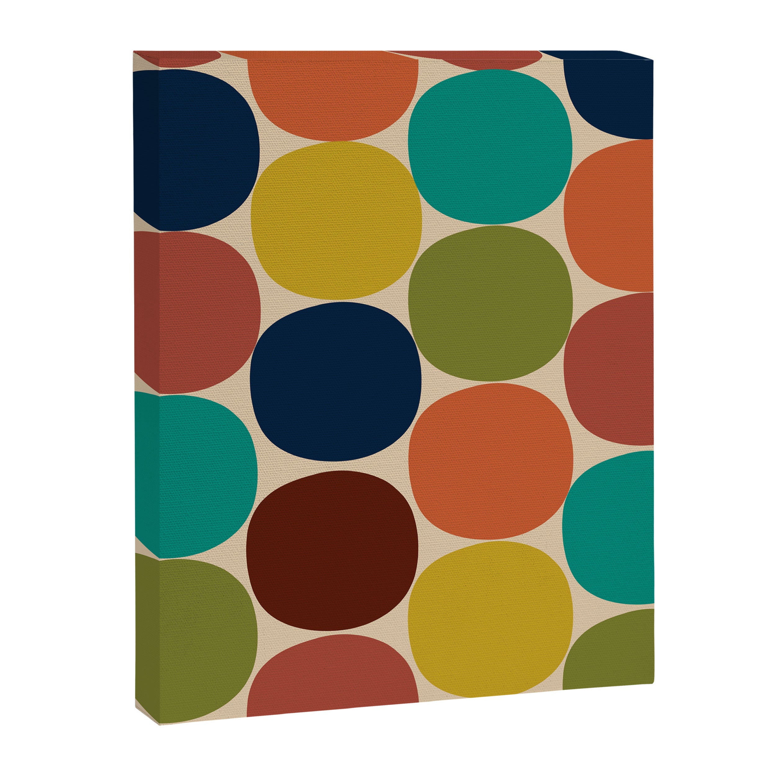 Mod Dots Midcentury Modern Pattern in Mid Mod Turquoise, Orange, Olive, Blue, Mustard, and Beige Canvas Print Gallery Image 6