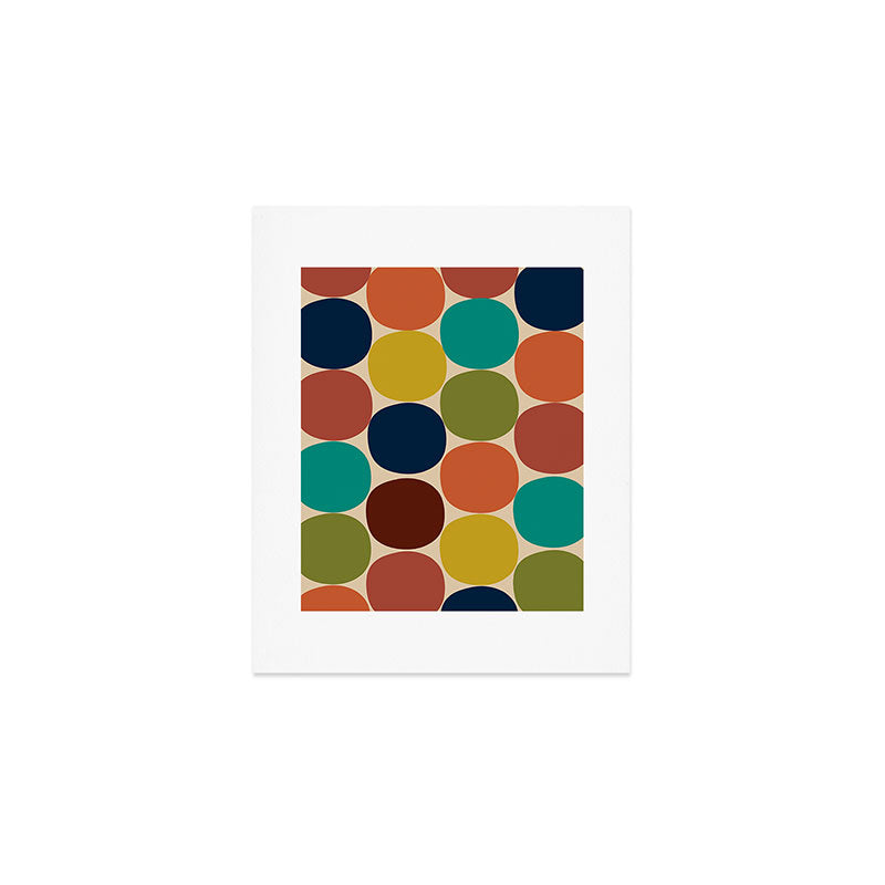 Mod Dots Midcentury Modern Pattern in Mid Mod Turquoise, Orange, Olive, Blue, Mustard, and Beige Art Print Gallery Image 1