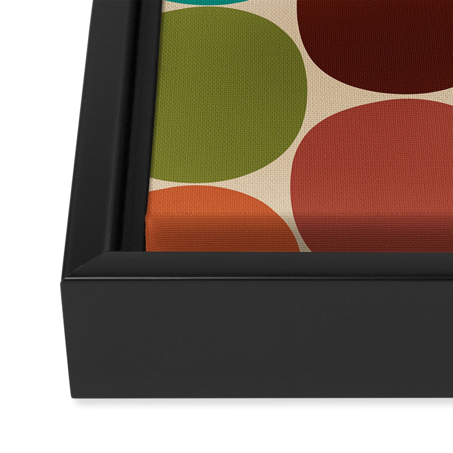 Mod Dots Midcentury Modern Pattern in Mid Mod Turquoise, Orange, Olive, Blue, Mustard, and Beige Framed Canvas Print Gallery Image 3