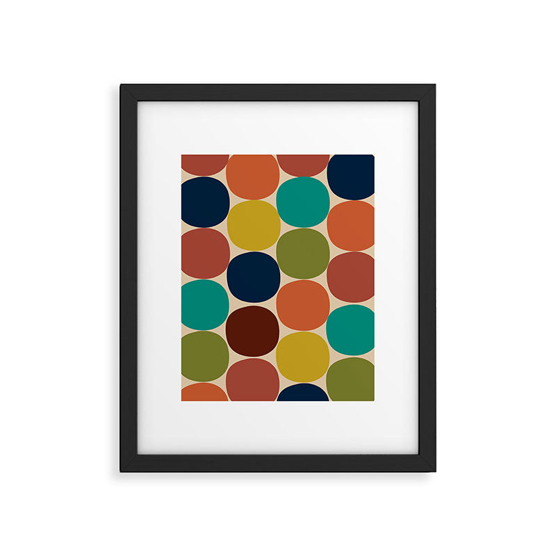 Mod Dots Midcentury Modern Pattern in Mid Mod Turquoise, Orange, Olive, Blue, Mustard, and Beige Framed Art Print Gallery Image 5