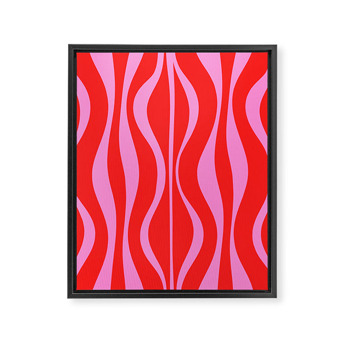 Mod Hourglass Abstract Midcentury Modern Retro Pattern in Preppy Pink and Red Framed Canvas Print Gallery Image 1