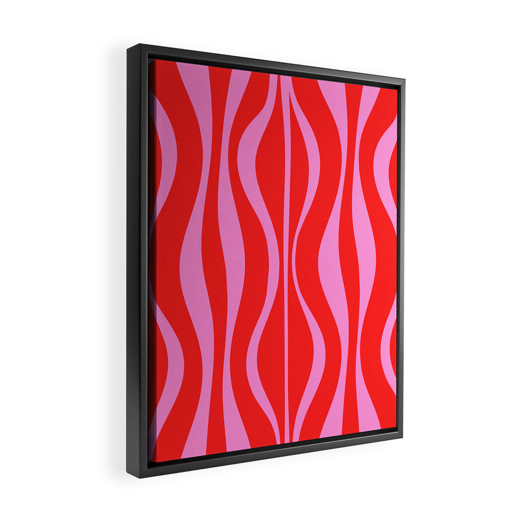 Mod Hourglass Abstract Midcentury Modern Retro Pattern in Preppy Pink and Red Framed Canvas Print Gallery Image 2