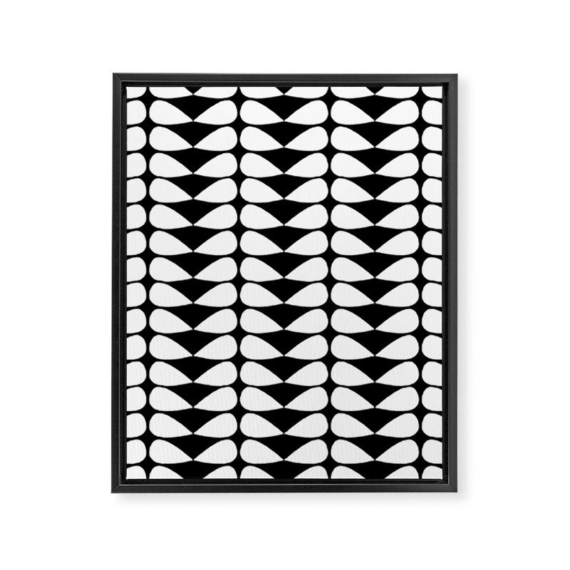 Mod Leaves Mid Century Modern Abstract Pattern in White and Black Framed Canvas Print Gallery Image 8