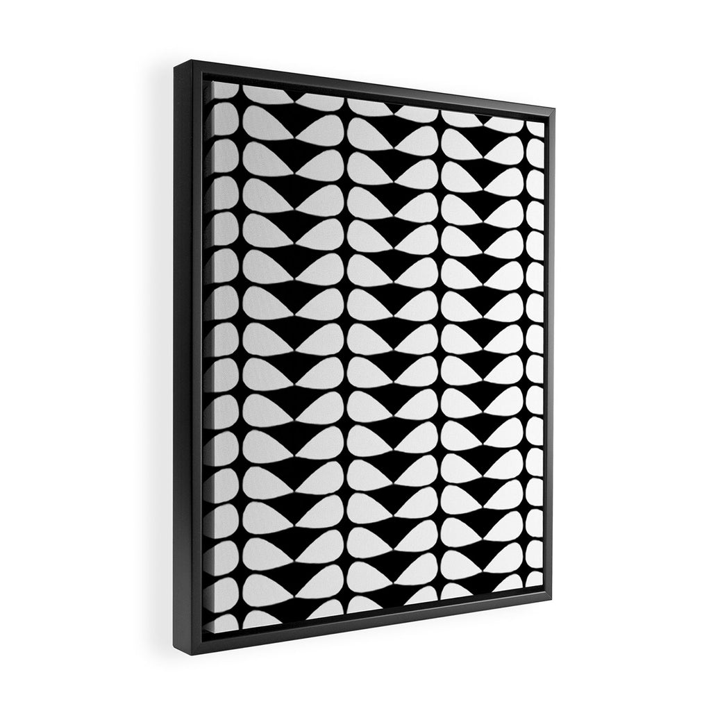 Mod Leaves Mid Century Modern Abstract Pattern in White and Black Framed Canvas Print Gallery Image 2