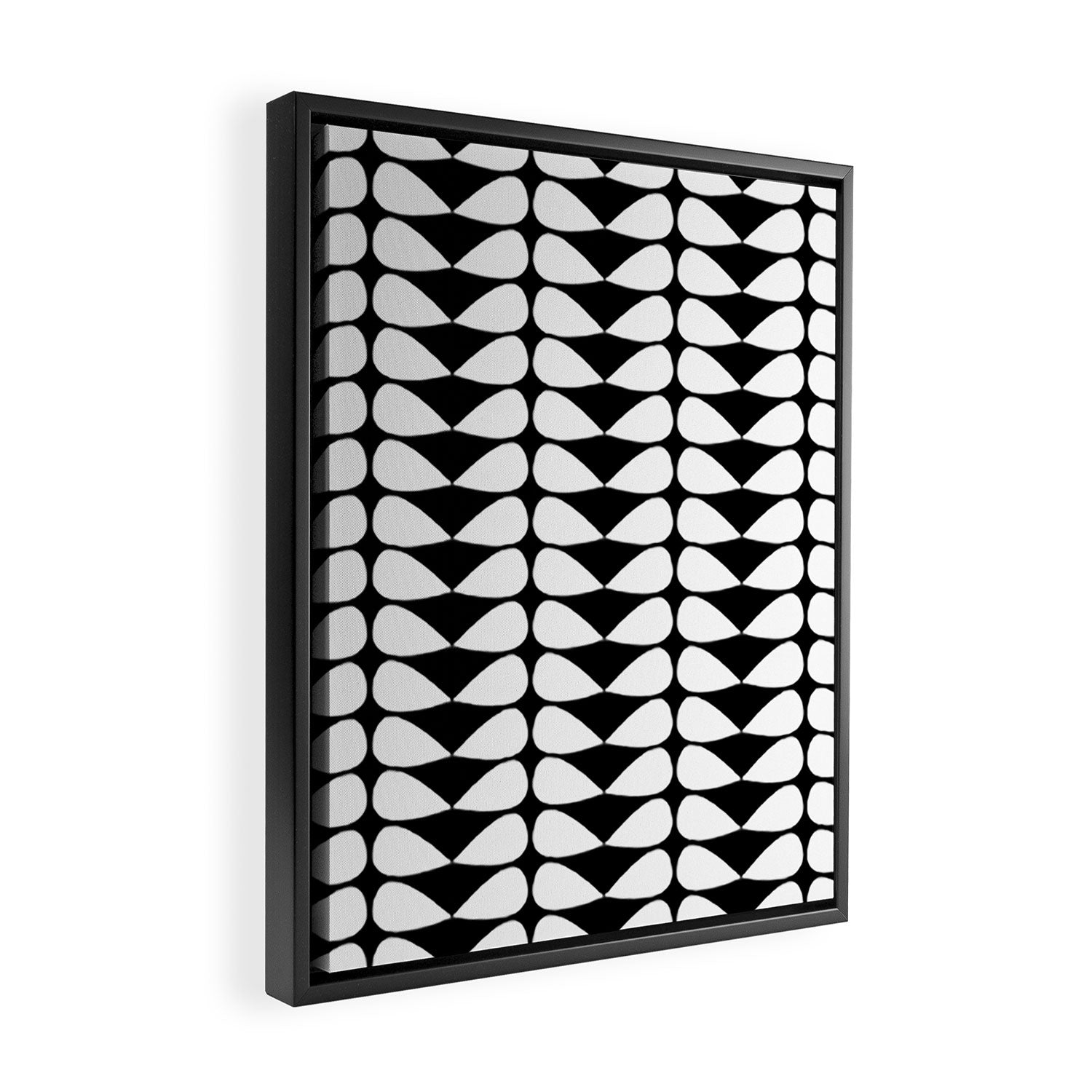 Mod Leaves Mid Century Modern Abstract Pattern in White and Black Framed Canvas Print Gallery Image 2