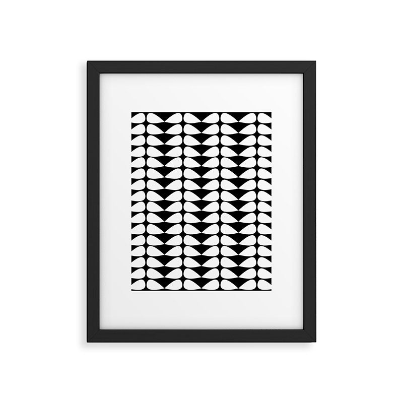 Mod Leaves Mid Century Modern Abstract Pattern in White and Black Framed Art Print Gallery Image 6