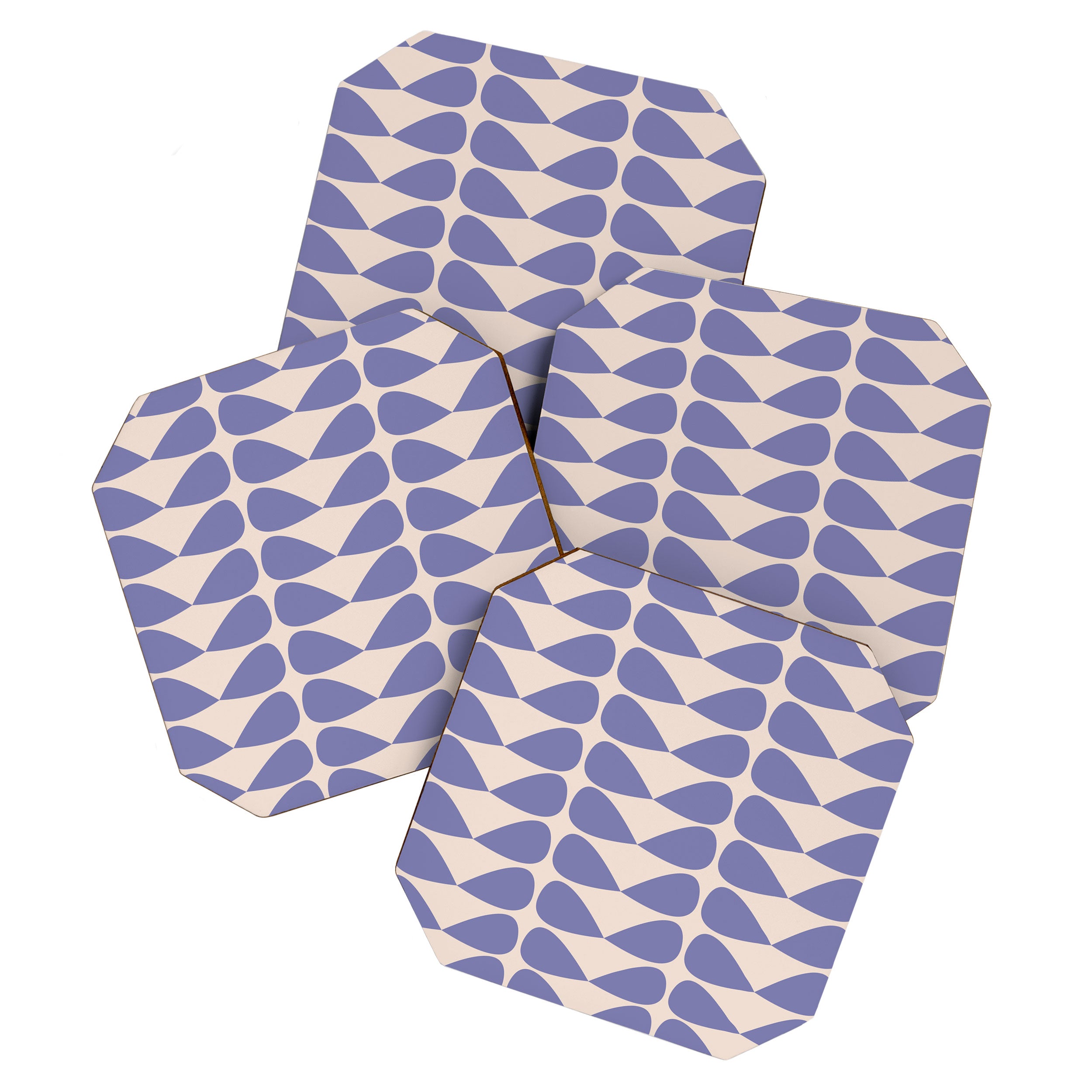 Mod Leaves Minimalist Abstract Pattern in Periwinkle Purple and Cream Coaster Gallery Image 1