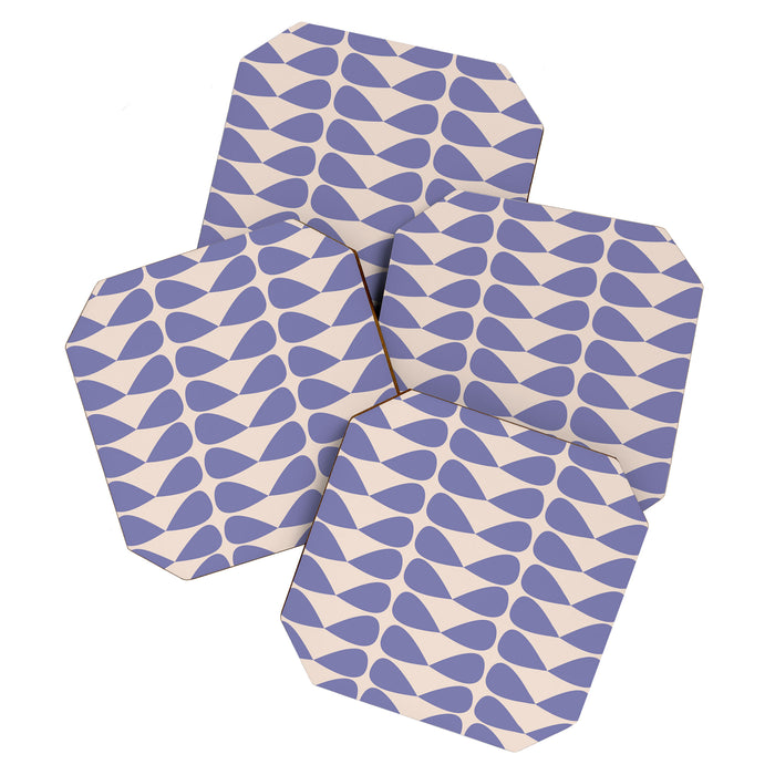 Mod Leaves Minimalist Abstract Pattern in Periwinkle Purple and Cream Coaster Gallery Image 1