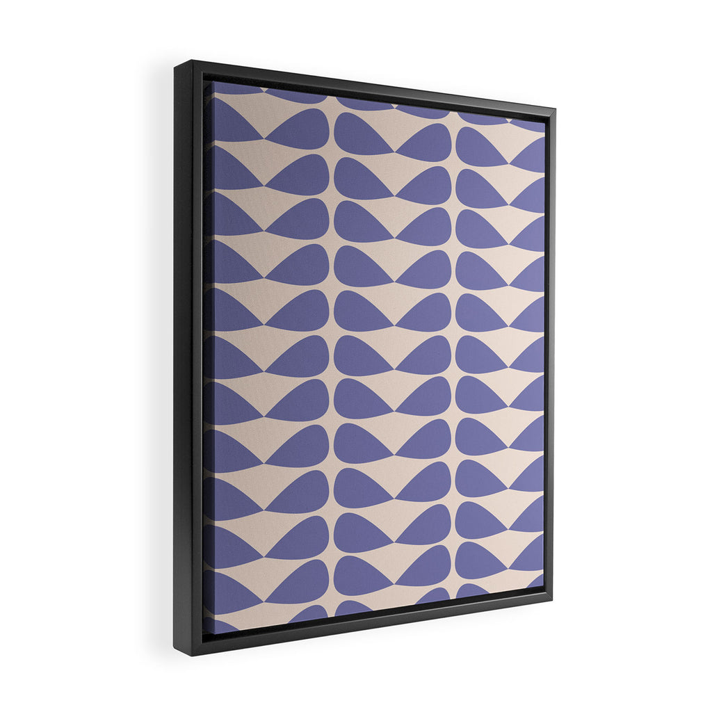 Mod Leaves Minimalist Abstract Pattern in Periwinkle Purple and Cream Framed Canvas Print Gallery Image 2