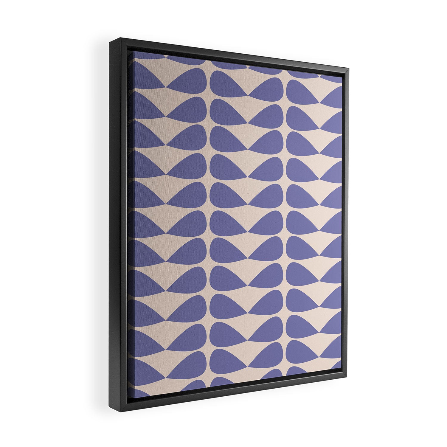 Mod Leaves Minimalist Abstract Pattern in Periwinkle Purple and Cream Framed Canvas Print Gallery Image 2