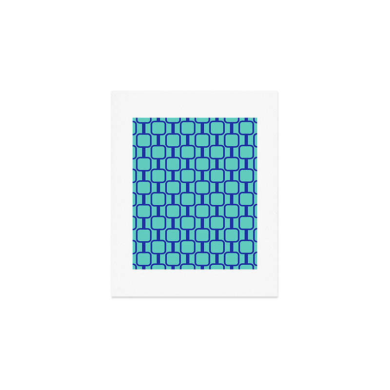 Mod Links Mid Century Modern Geometric Pattern Aqua Blue Art Print Gallery Image 1