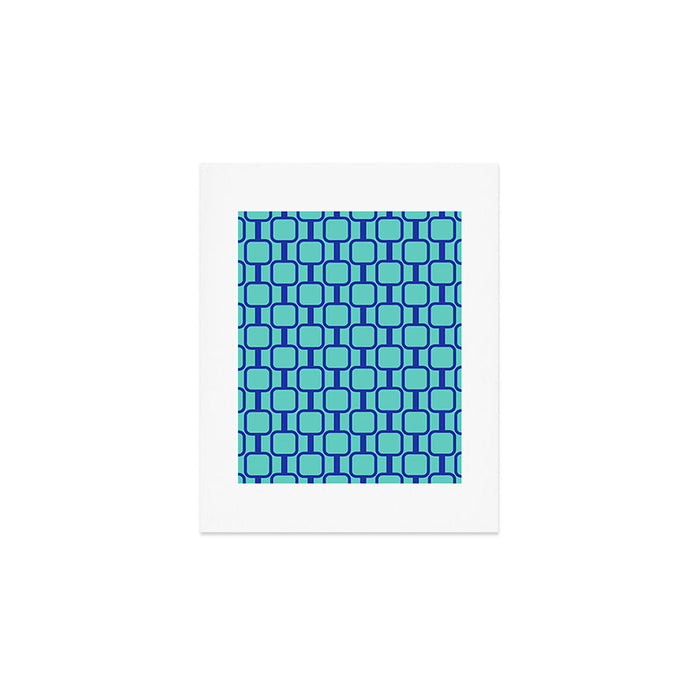 Mod Links Mid Century Modern Geometric Pattern Aqua Blue Art Print Gallery Image 1