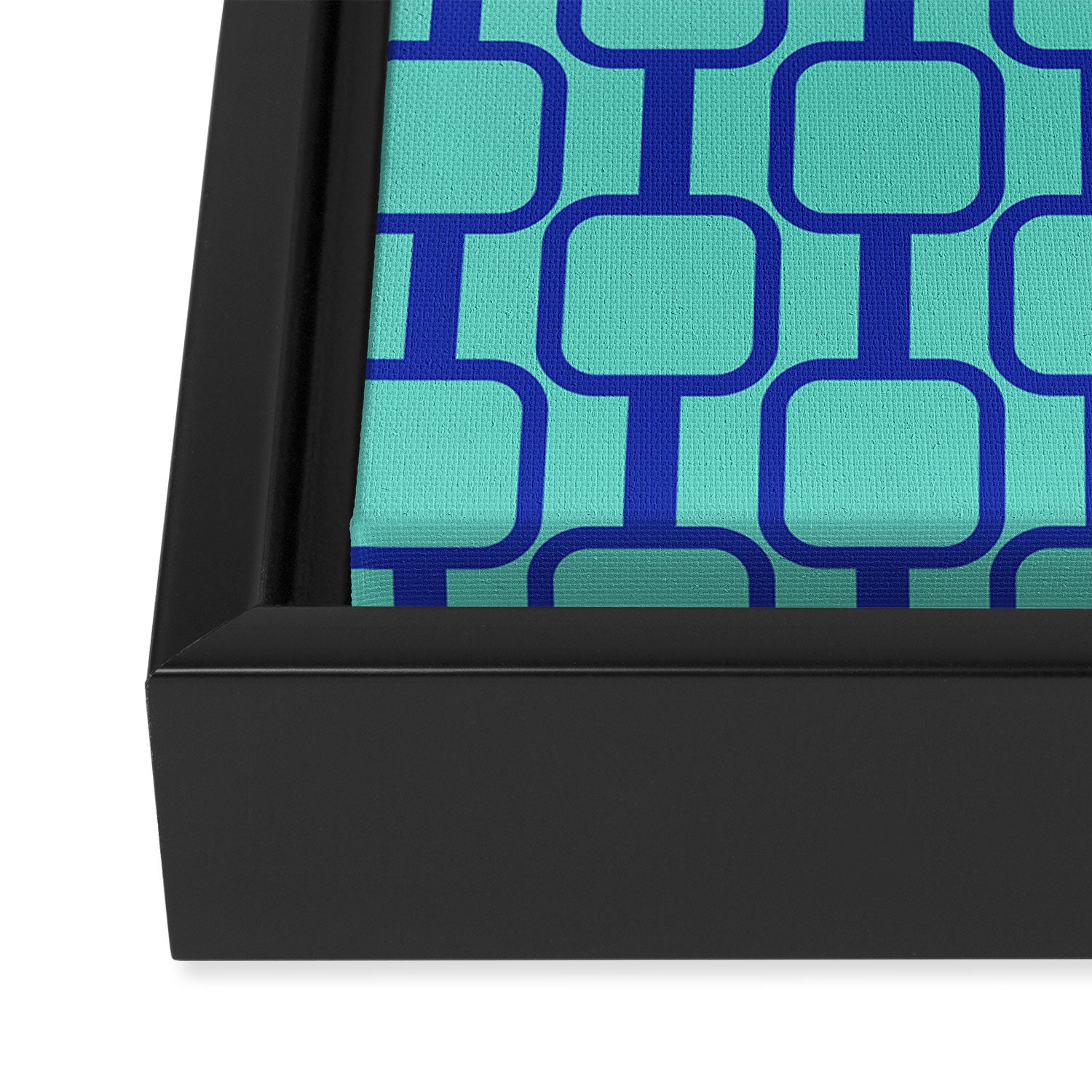 Mod Links Mid Century Modern Geometric Pattern Aqua Blue Framed Canvas Print Gallery Image 3