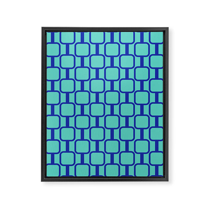 Mod Links Mid Century Modern Geometric Pattern Aqua Blue Framed Canvas Print Gallery Image 1