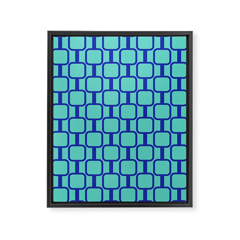 Mod Links Mid Century Modern Geometric Pattern Aqua Blue Framed Canvas Print Gallery Image 8