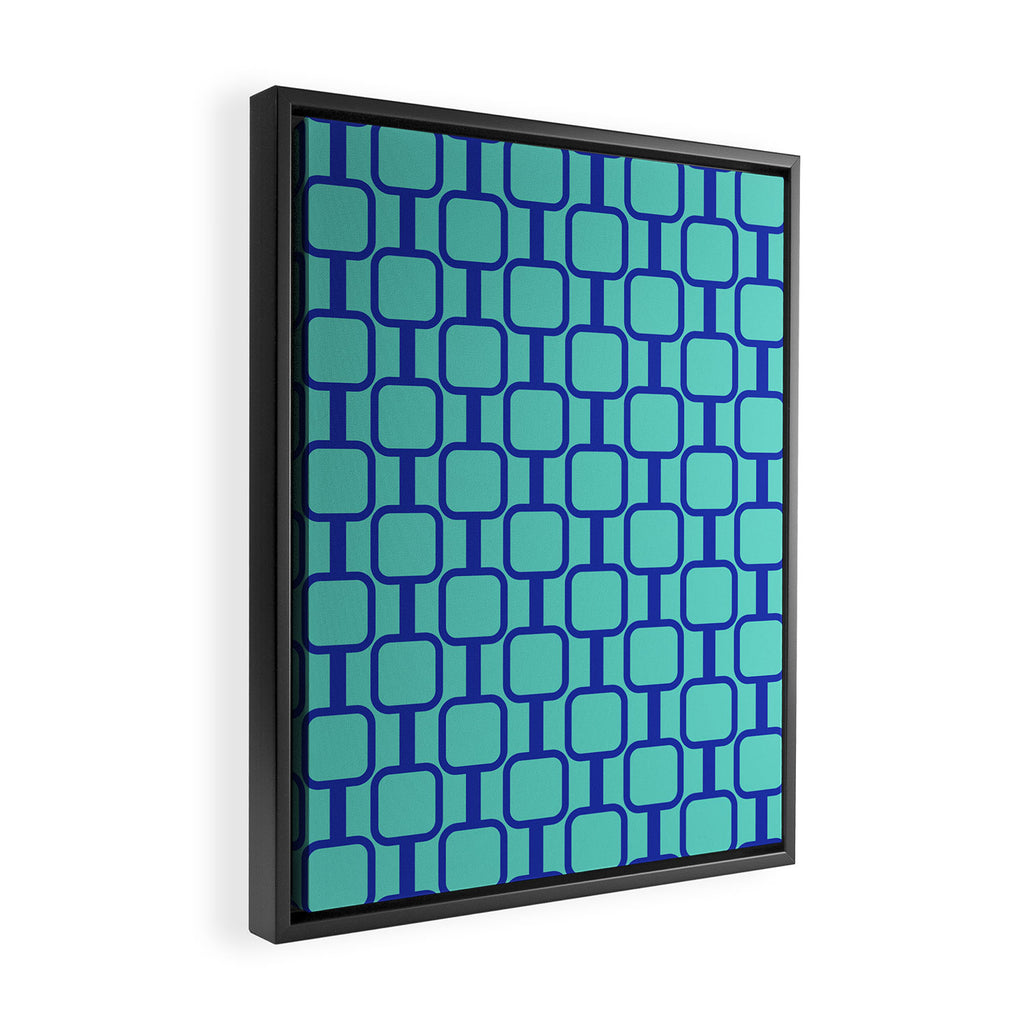 Mod Links Mid Century Modern Geometric Pattern Aqua Blue Framed Canvas Print Gallery Image 2