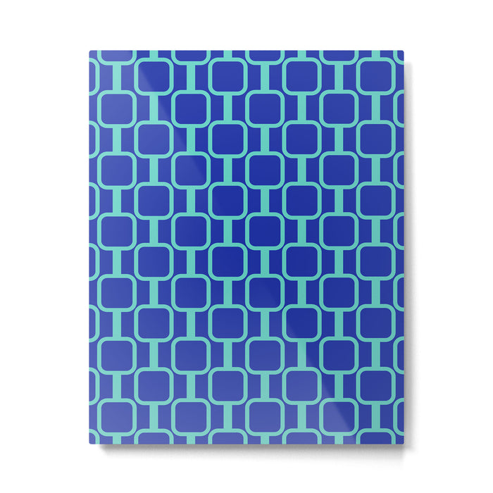 Mod Links Mid Century Modern Geometric Pattern Blue Aqua Metal Print Gallery Image 1