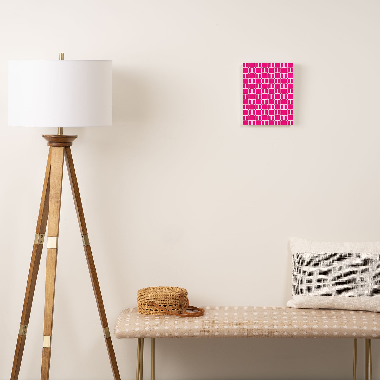 Mod Links Retro Geometric Pattern in Hot Pink and White  Canvas Print Gallery Image 2