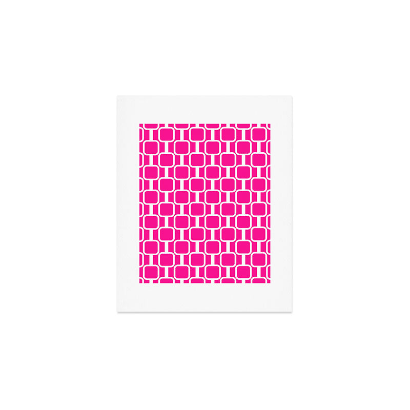 Mod Links Retro Geometric Pattern in Hot Pink and White  Art Print Gallery Image 1