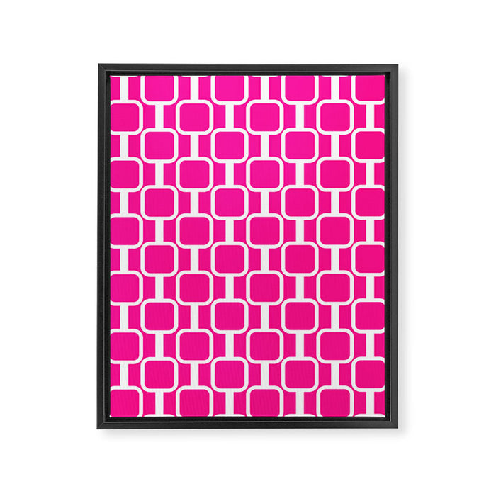 Mod Links Retro Geometric Pattern in Hot Pink and White  Framed Canvas Print Gallery Image 1