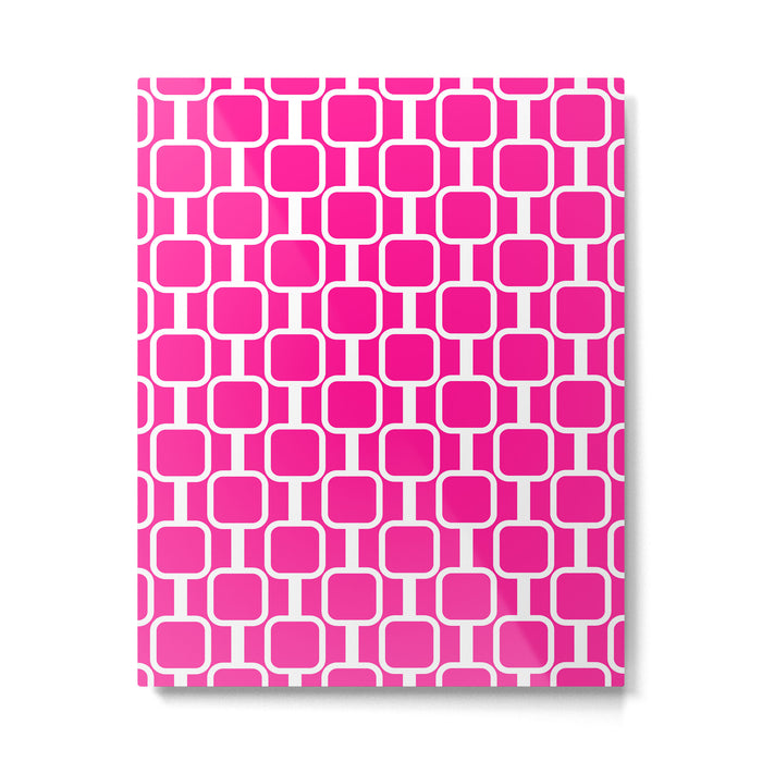 Mod Links Retro Geometric Pattern in Hot Pink and White  Metal Print Gallery Image 1