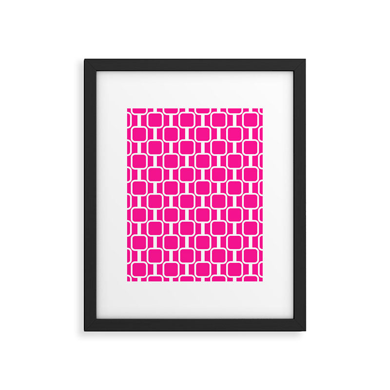 Mod Links Retro Geometric Pattern in Hot Pink and White  Framed Art Print Gallery Image 6