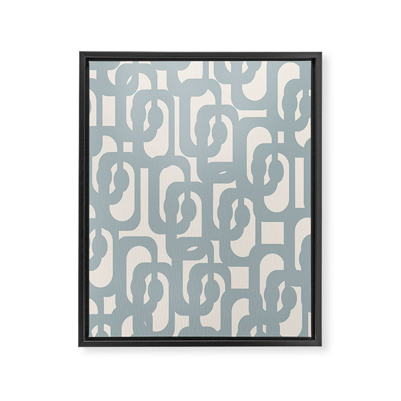Mod Loops - Mid Century Modern Pattern in Light Blue-Gray and Cream Framed Canvas Print Gallery Image 8