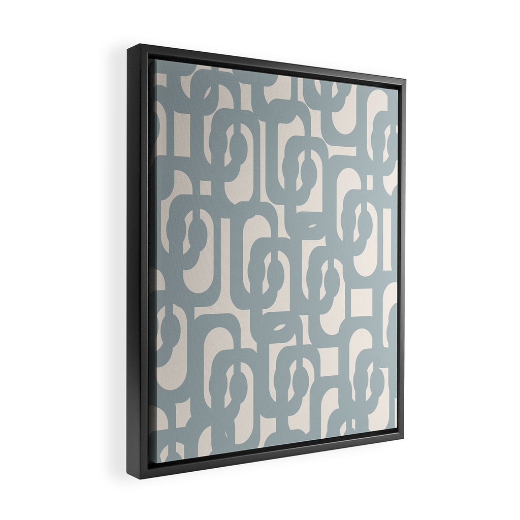 Mod Loops - Mid Century Modern Pattern in Light Blue-Gray and Cream Framed Canvas Print Gallery Image 2
