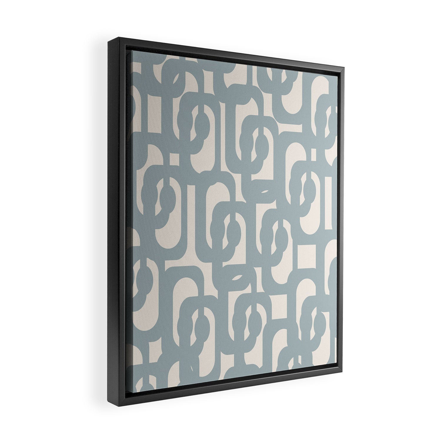 Mod Loops - Mid Century Modern Pattern in Light Blue-Gray and Cream Framed Canvas Print Gallery Image 2