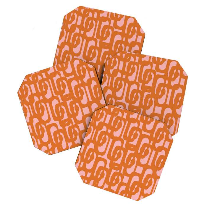 Mod Loops Orange and Pink Abstract Geometric Pattern Coaster Gallery Image 1